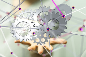 Poster - gear system data. Connecting lines and dots.Big data visualization  - 3d