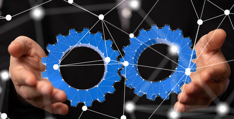 Poster - gear system data. Connecting lines and dots.Big data visualization