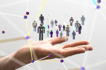 Fototapete - holding 3D rendering group of blue people