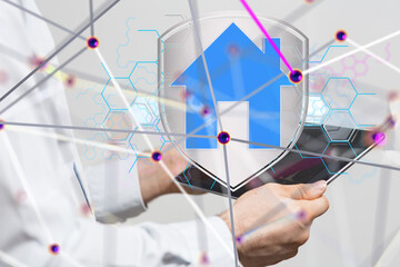 Poster - house. data Big data visualization background.Abstract technology - 3d