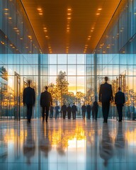 Poster - Futuristic business center featuring high glass architecture, ideal for modern corporate visuals.