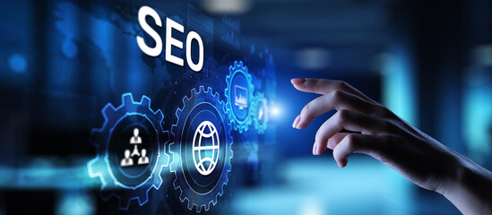 Wall Mural - seo - search engine optimisation, digital internet marketing concept on virtual screen.