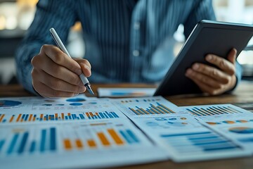 Poster - Image of a financial expert analyzing revenue growth statistics in a professional setting.