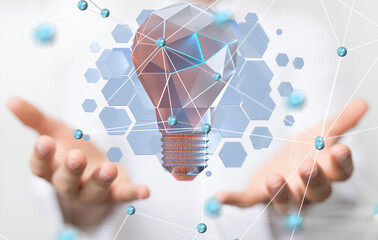 Aufkleber - lampNeural network 3D illustration. Big data and cybersecurity