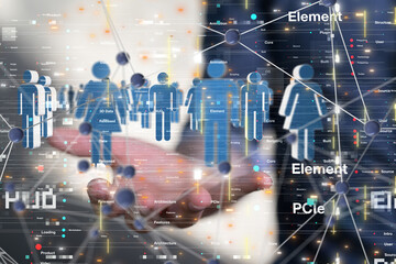 Poster - Global network. Blockchain. 3D illustration. Neural networks and artificial intelligence. Abstract