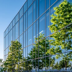Fototapete - Modern eco-conscious corporate headquarters featuring a striking glass facade.