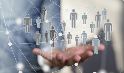 Fototapete - Business people silhouettes network team