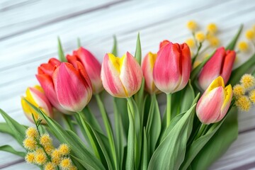 Wall Mural - A detailed view of a colorful flower arrangement on a table, perfect for decorating or photography