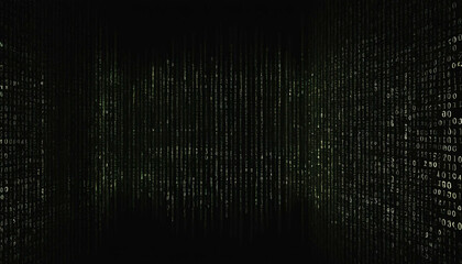 a green and yellow background with binary code