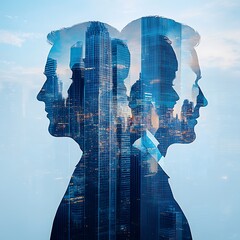 Leinwandbilder - A stock image showcasing the double exposure effect applied to business leaders, emphasizing creativity and innovation.