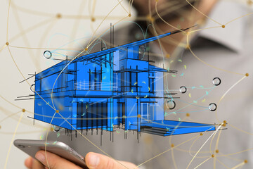 Poster - home iot - Neural network 3D illustration. Big data and cybersecurity