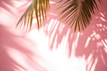 Canvas Print - A palm leaf casts a unique shadow on a bright pink wall