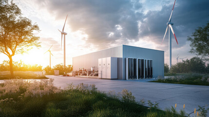 Aufkleber - modern renewable energy facility with wind turbines and sustainable design