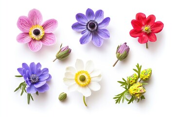 Wall Mural - A collection of colorful flowers arranged on a clean white surface