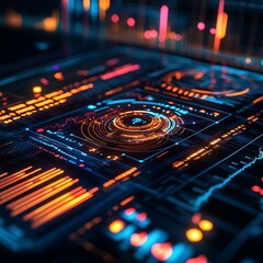 Poster - Futuristic data visualization with vibrant neon colors and complex patterns.
