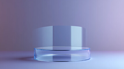 Poster - 3d glass transparent clear stand podium display box isolated on background. Empty crystal pedestal platform for product showcase or presentation. Minimal realistic plastic square and cylinder stand