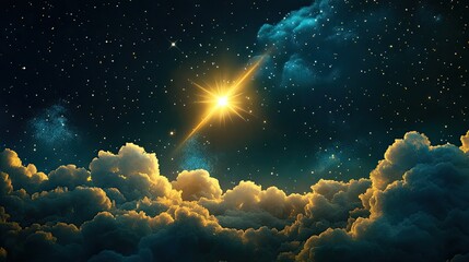 Wall Mural - A bright star in the night sky surrounded by a glowing cloud, symbolizing the theme of hope and aspiration.