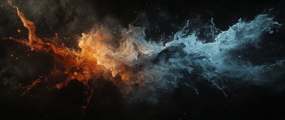 Fototapete - Vibrant explosion of colors creates dynamic cloud formation in dark atmosphere during artistic display