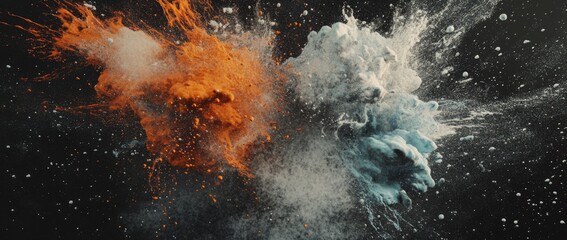 Fototapete - Vibrant explosion of colors creates dynamic cloud formation in dark atmosphere during artistic display