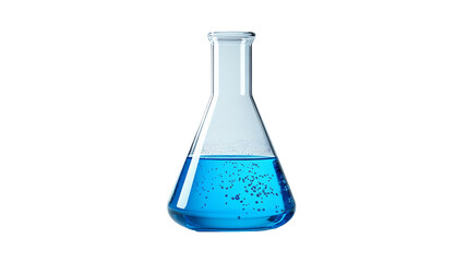 Chemistry Laboratory Flask with Blue Liquid Bubbles PNG isolated Transparent White Background Photo Image Full hd 4k Download