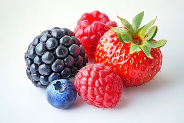 Wall Mural - Close-up shot of various berries on a clean and pure white background