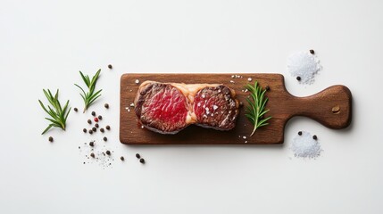 Wall Mural - A piece of meat is on a wooden cutting board with some herbs and spices