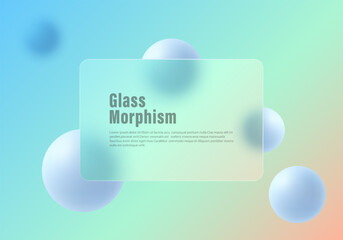 Poster - glass morphism website landing page template. presentation screen with glass overlay effect on float