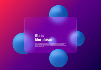 Poster - dark gradient background with partition and spheres. glass morphism style background.