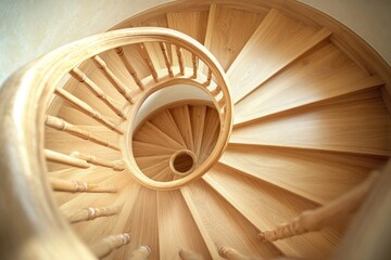 Poster - A wooden spiral staircase with a wooden handrail, great for indoor or outdoor use