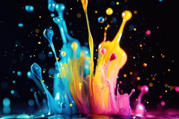 Wall Mural - A vibrant and dynamic image of a colorful liquid splash in close-up