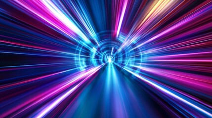 Fototapete - Abstract light trails forming a tunnel of neon colors, creating a dynamic and futuristic sense of high speed