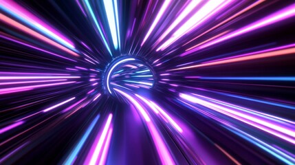 Fototapete - Abstract light trails forming a tunnel of neon colors, creating a dynamic and futuristic sense of high speed