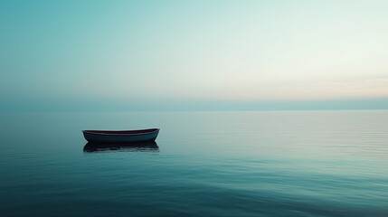 Poster - A calm ocean with a single, tiny boat in the distance