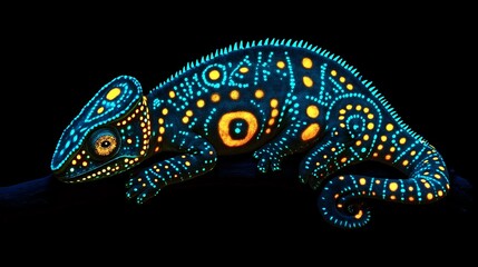Poster - A chameleon covered in glowing tribal patterns