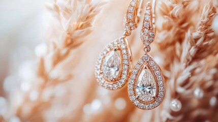 Poster - A beautiful close-up of a pair of diamond drop earrings, captured in natural light to showcase their sparkle and the craftsmanship of their design