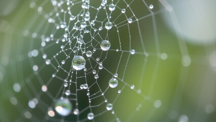 Macro Photography of Dew on Spider Web in Early Morning Light