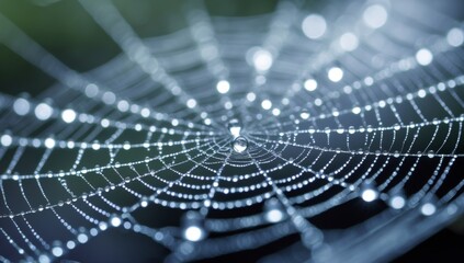 Macro Photography of Dew on Spider Web in Early Morning Light