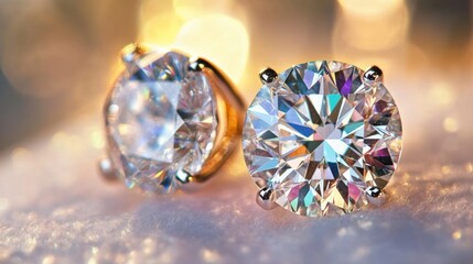 Poster - A detailed close-up of a diamond earring's intricate setting, highlighting the craftsmanship and brilliance of the diamonds against a blurred background