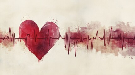 Fototapete - A dynamic heart waveform overlaid on a faint background of medical equipment, symbolizing the interplay between technology and human health