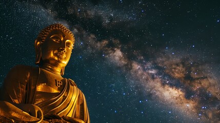 Wall Mural - A large golden Buddha statue set against a starry night sky.