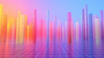 Poster - Colorful D bars rising from a digital grid floor, with subtle lighting and a gradient background to create a dynamic visual