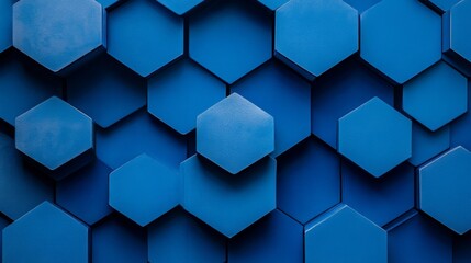 Aufkleber - Hexagonal geometric patterns in cool blue tones, layered with shadows and textures for a modern, tech-inspired graphic background