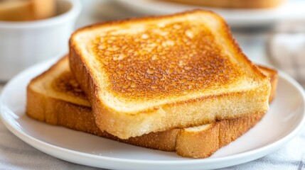 Poster - Thick slices of toast with a caramelized sugar crust, set on a simple white plate, evoking a warm and sweet morning treat