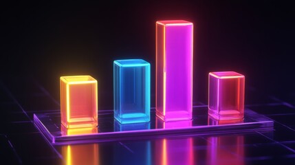 Aufkleber - Transparent D bar graph with glowing edges, set against a dark background for a modern, tech-inspired look
