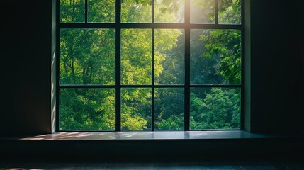 Poster - A large window revealing only a small part of the world outside.