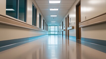 Aufkleber - A long, empty hallway with a single bright light at the end