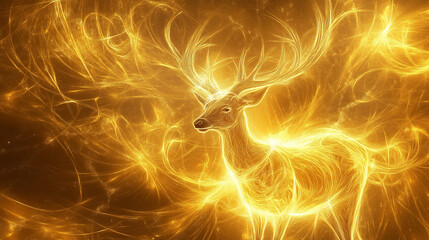 Poster - A majestic deer with spiraling antlers glowing with celestial energy