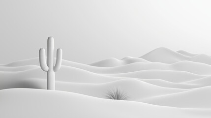 Poster - A monochrome desert landscape with only one cactus.