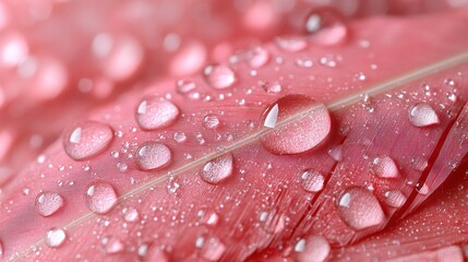 Canvas Print - Dew Drops on Pink Feather Closeup