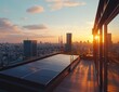 © AndiAzis - Urban Rooftop Solar Power: Cityscape Sunset Views with Sustainable Energy Solutions